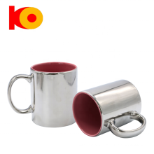 Personalisierte 11oz -Elektroplatte Metallfarbe Keramik Kaffeetasse mit elektroplierendem Griff